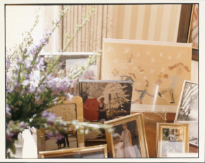 ART ON DISPLAY. A collection of photographs, many taken by Tipper Gore, along with various pieces of artwork, sit handsomely on the piano in the foyer of the home. Number One Observatory Circle, the official home and residence of the Vice President of the United States. (Photographer: Oberto Gili). Text credit: Charles Denyer.